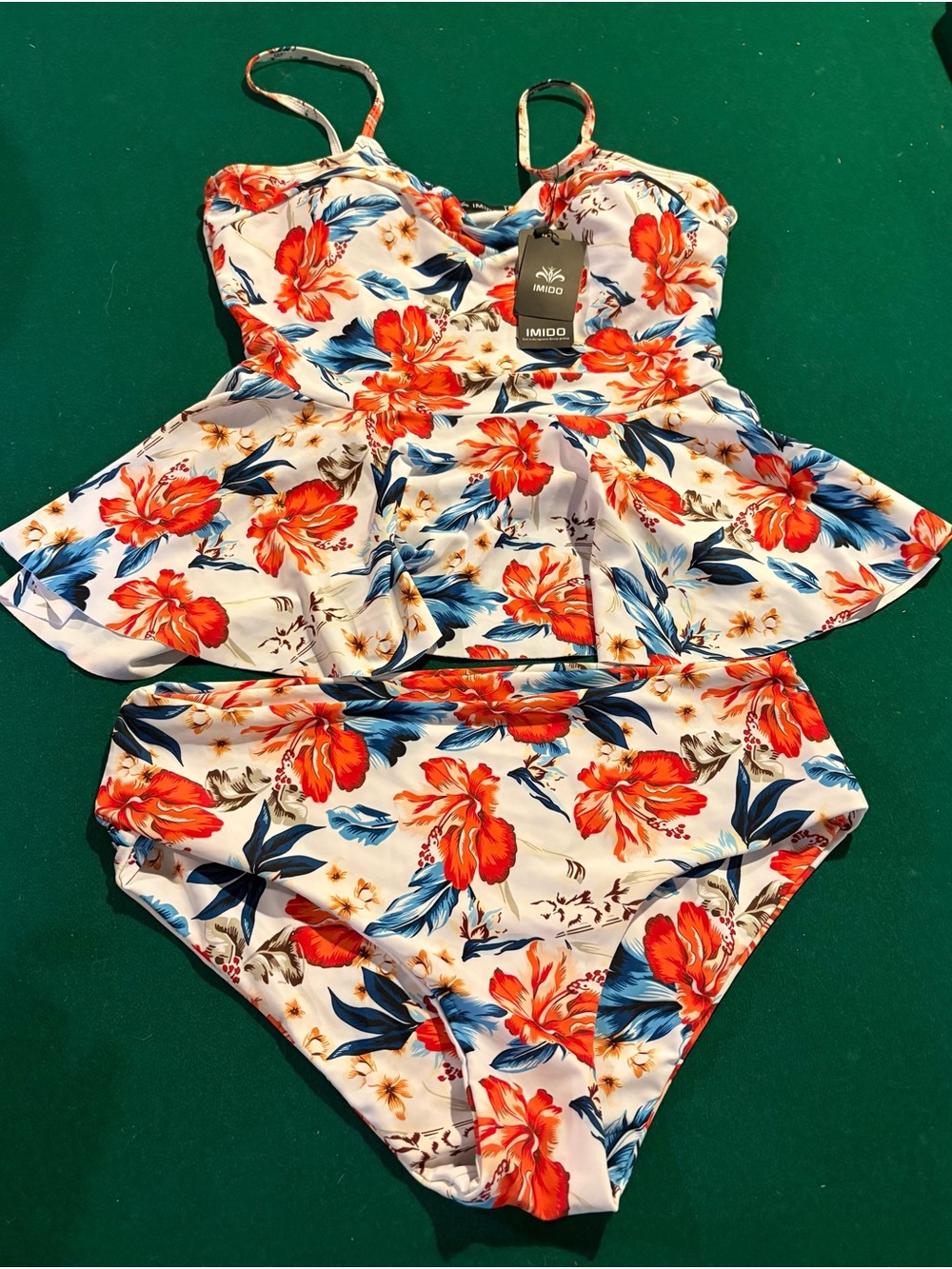 Floral Peplum Bikini Set with Red & Blue Tropical Print NWT